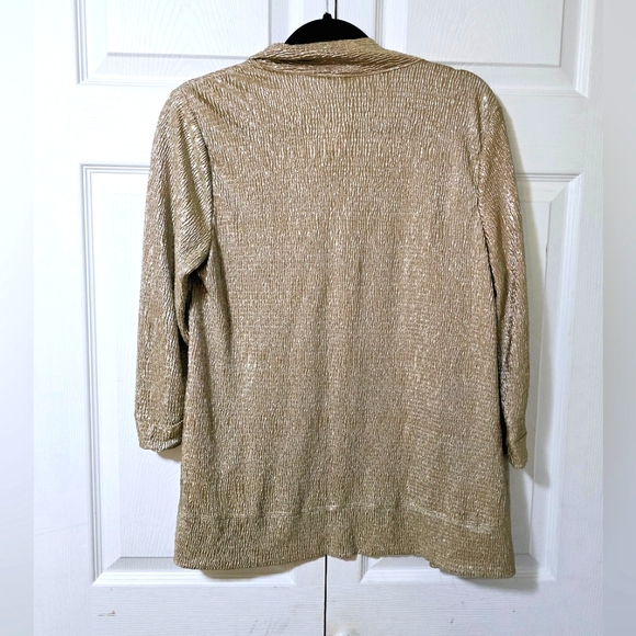 JM COLLECTION Women's Size Medium Gold Shimmer Open Front Lightweight Jacket - Picture 2 of 2